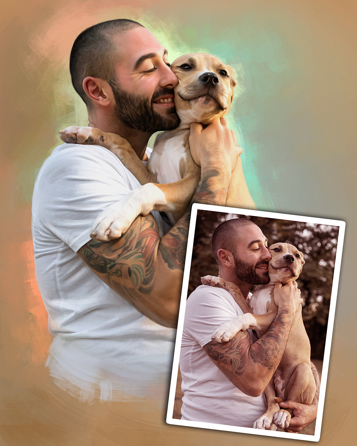 Digital Painting - Pet Portraits from Photos - Pet and Owner Frame