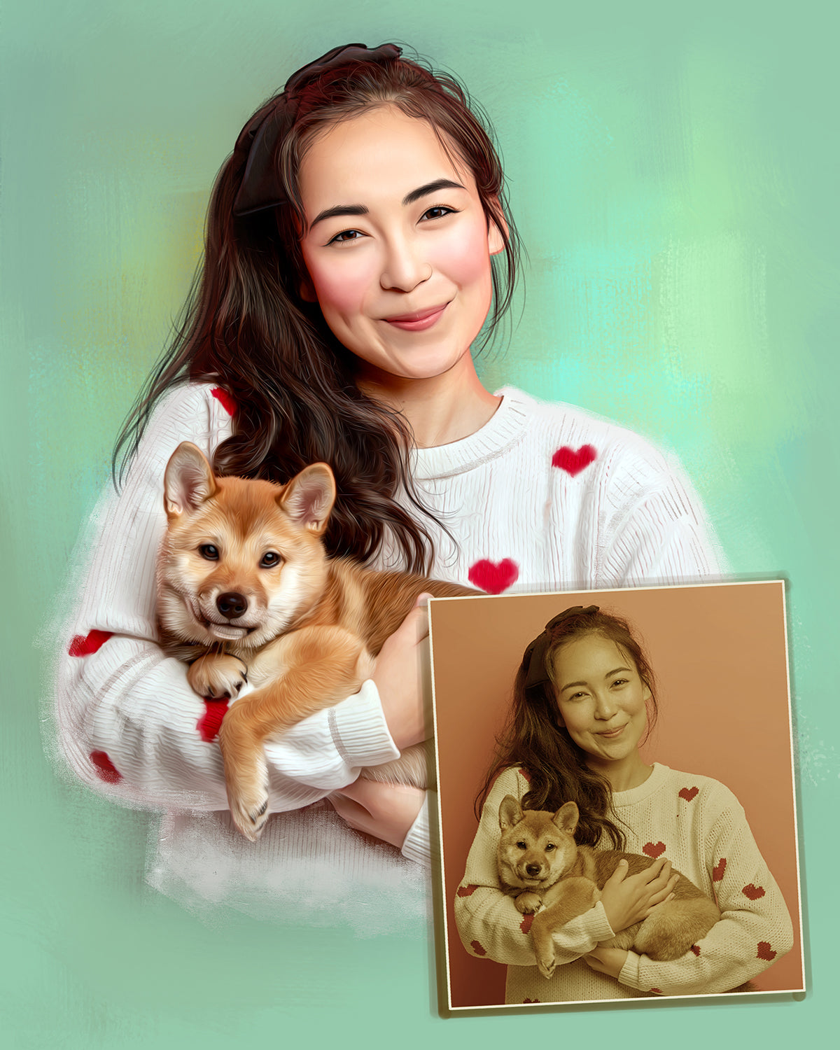Digital Painting - Pet Portraits from Photos - Pet and Owner Frame