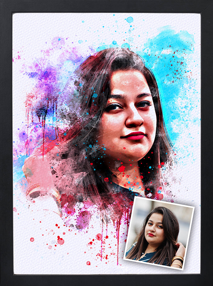 Photo to Digital Art Colourful Portraits - Customized Art Frame - Water Colour Splash FX Portrait Gift