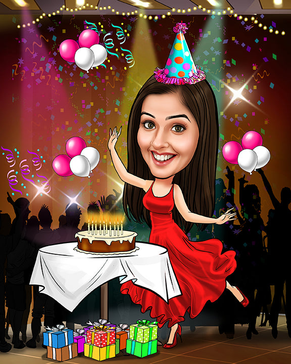 Birthday Girl Dancing - Personalized Caricature Gift Frame for Birthday - Family Occasions