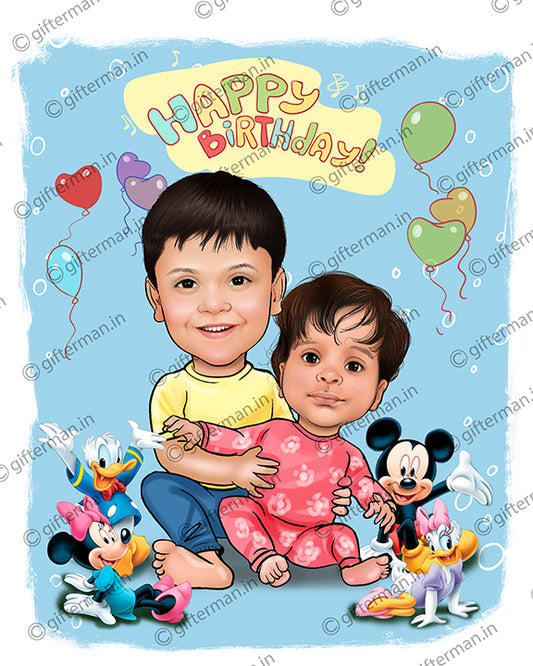Birthday Kids -  Personalized Caricature Gift Frame for Birthday - Family Occasions