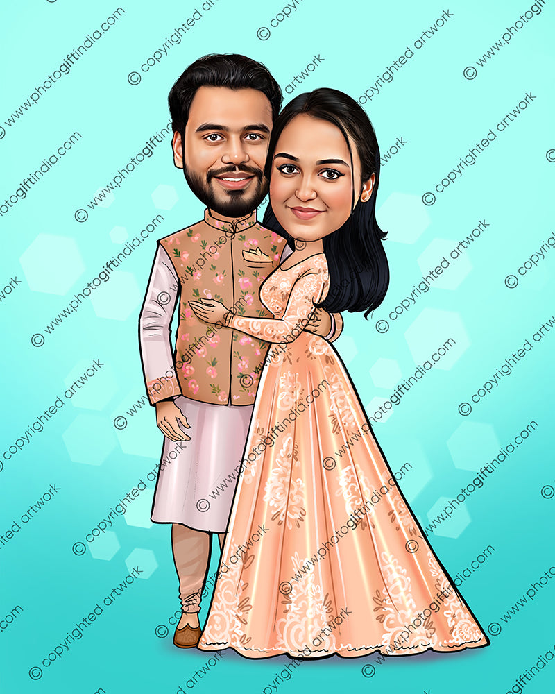 Couple Caricature - Personalized Caricature Frame for Couple - Wedding Anniversary Gift - CA 108