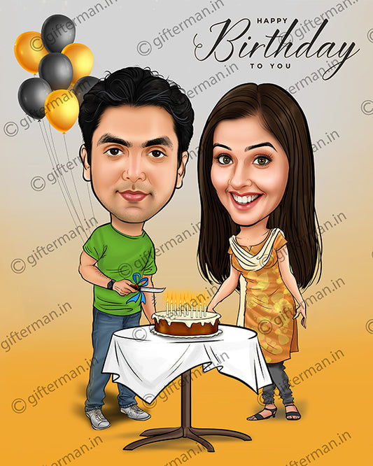 Birthday Couple - Personalized Caricature Gift Frame for Birthday - Family Occasions