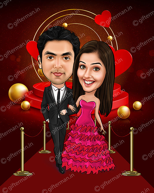 Red Carpet Wedding Couple - Personalized Caricature Frame for Couple - Wedding Anniversary Valentines Day Gift