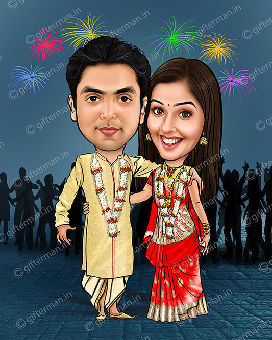 North Indian Wedding Couple - Personalized Caricature Frame for Couple - Wedding Gift