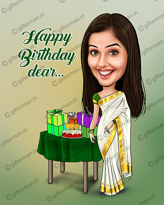 Birthday Woman -  Personalized Caricature Gift Frame for Birthday - Family Occasions