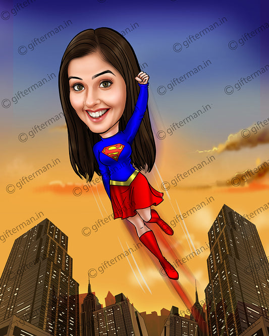 Super Girl - Personalized Caricature Frame  Birthday Corporate Family Gift