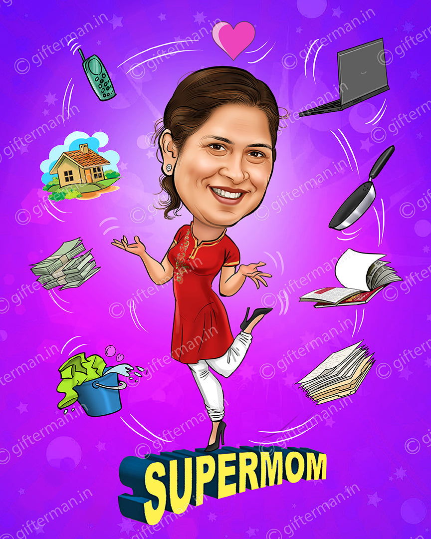 Super Mom - Personalized Caricature Frame Mother's Day Family Gift