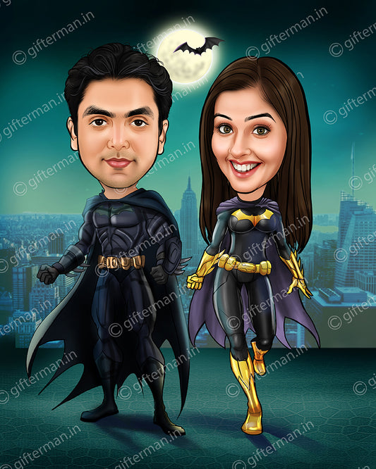 Batman Couple - Personalized Caricature Gift Frame for Couple - Family Occasions - CA 111