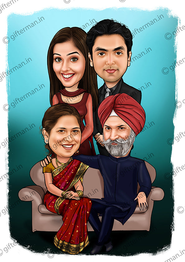 Elegant Family - Personalized Caricature Frame Birthday Family Gift