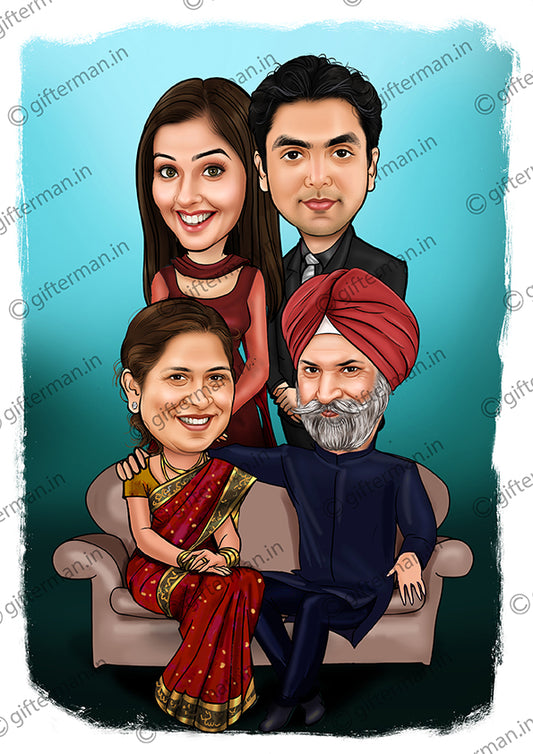 Elegant Family - Personalized Caricature Frame Birthday Family Gift