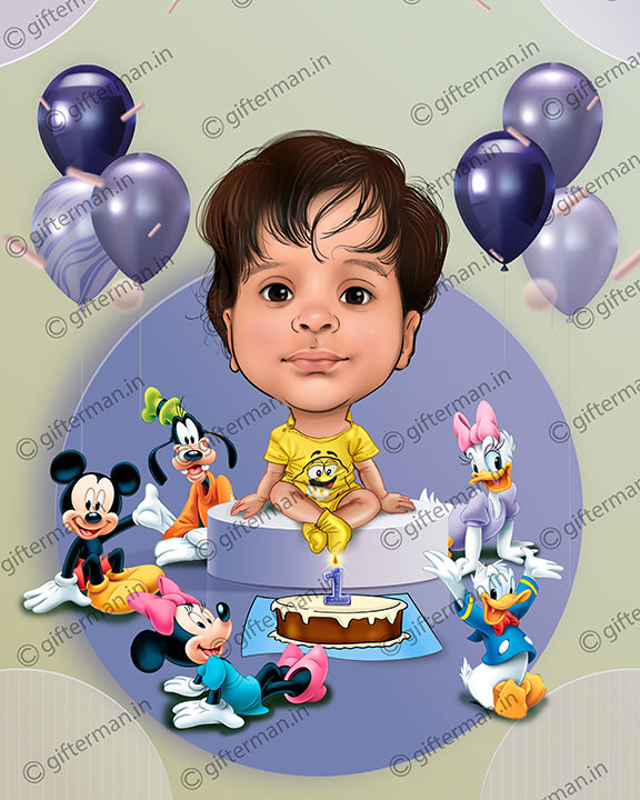 Birthday Kid -  Personalized Caricature Gift Frame for Birthday - Family Occasions
