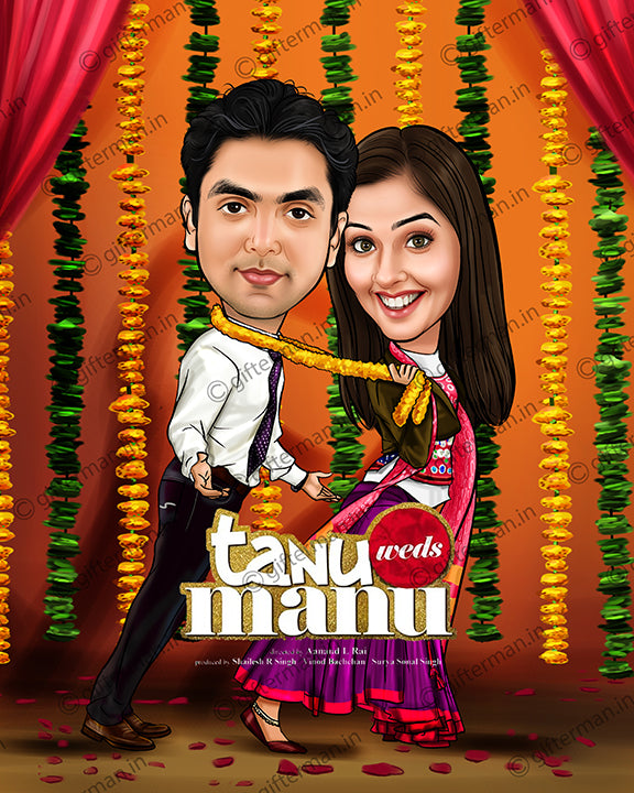 Tanu and Manu - Personalized Caricature Frame for Couple - Wedding Anniversary Valentines Day GiftCA 501