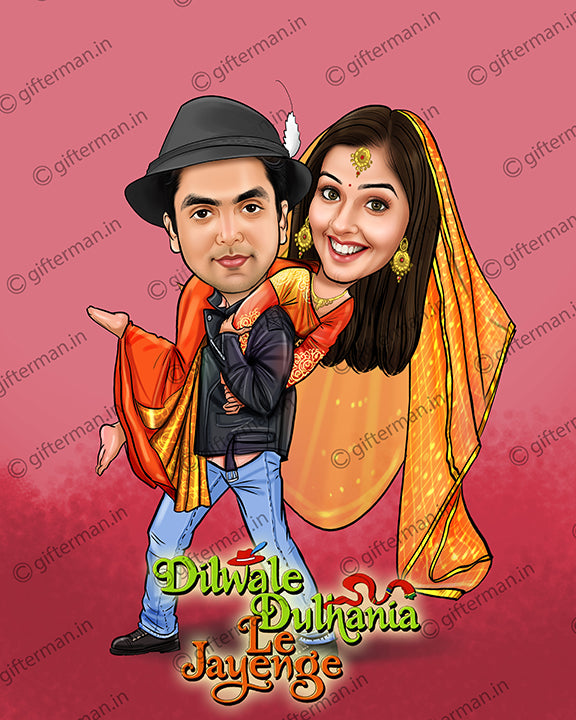 DDLJ - Personalized Caricature Frame for Couple - Wedding Anniversary Valentines Day Gift - CA 502