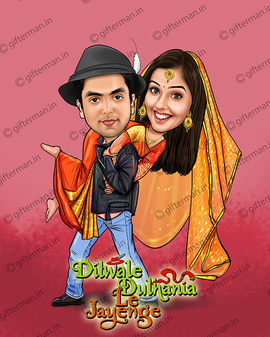 DDLJ - Personalized Caricature Frame for Couple - Wedding Anniversary Valentines Day Gift - CA 502