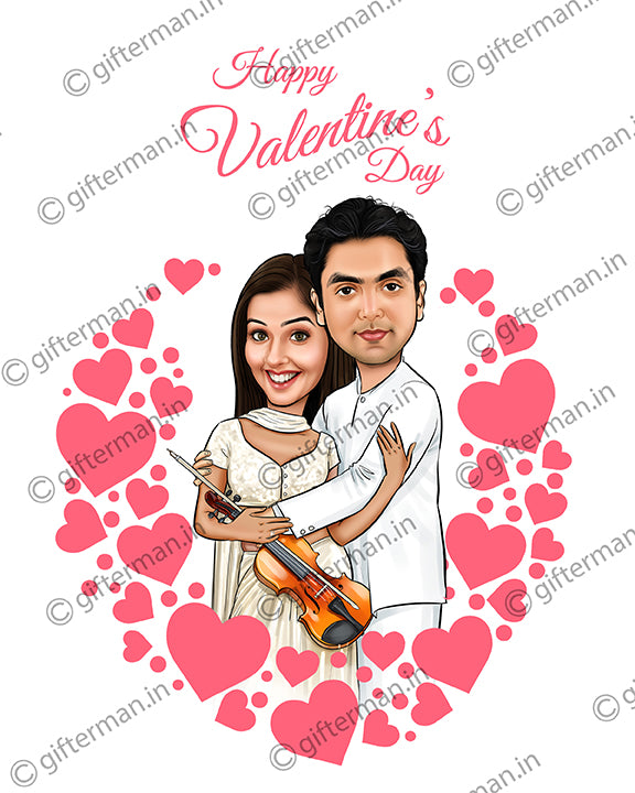 Couple with Violin - Personalized Caricature Frame for Couple - Wedding Anniversary Valentines Day Gift - CA 525