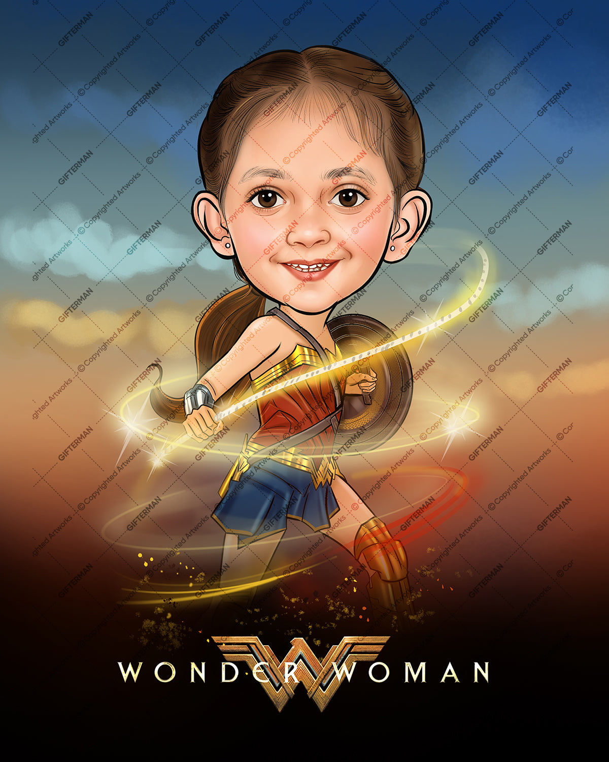 Wonder Kid - Personalized Caricature Gift Frame for Birthday - Family Occasions GMIN 1011