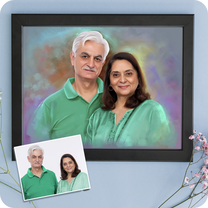Personalized Digital Painting for Family Portrait, Wedding Anniversary Gift with Frame