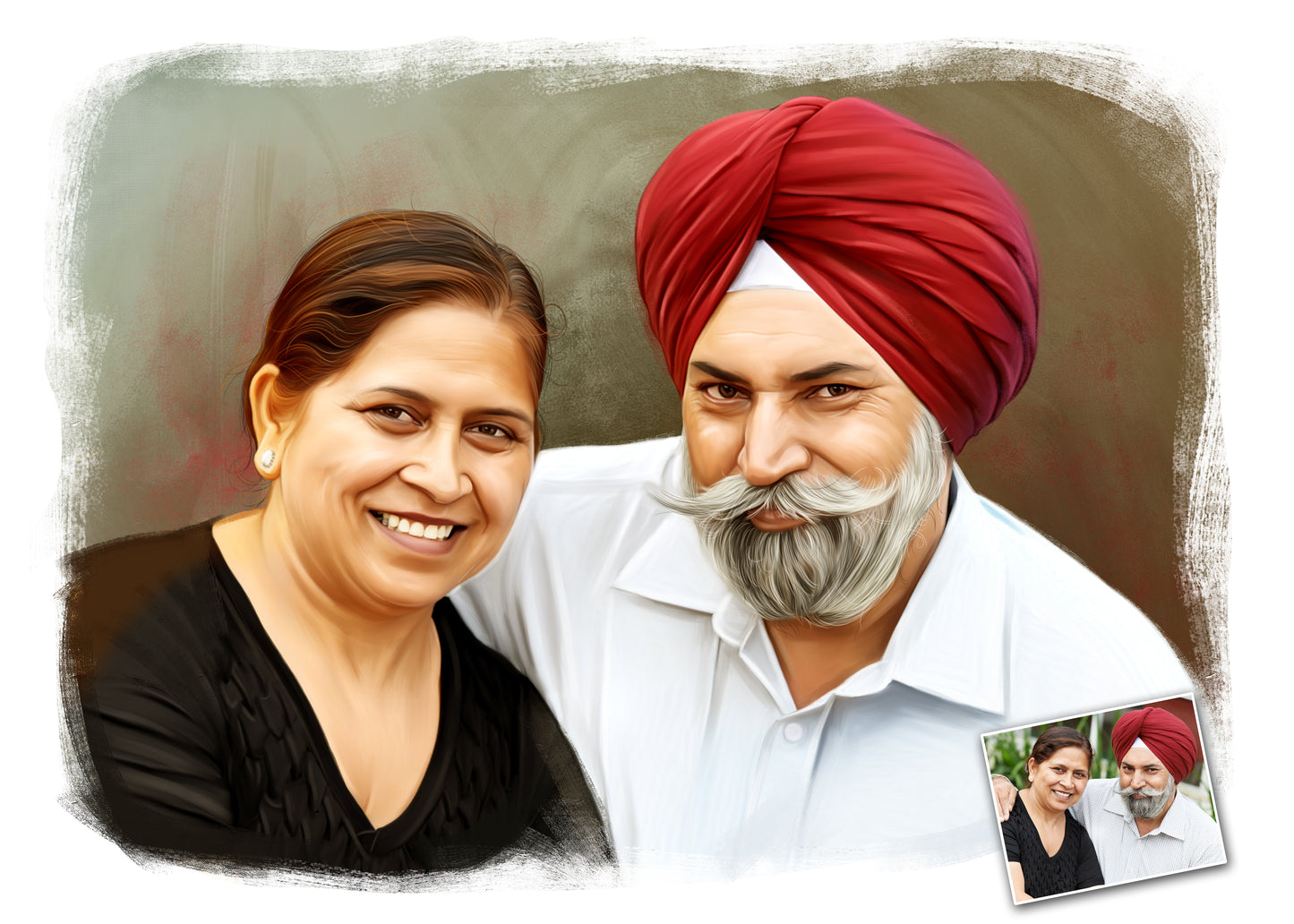 Personalized Digital Painting for Family Portrait, Wedding Anniversary Gift with Frame