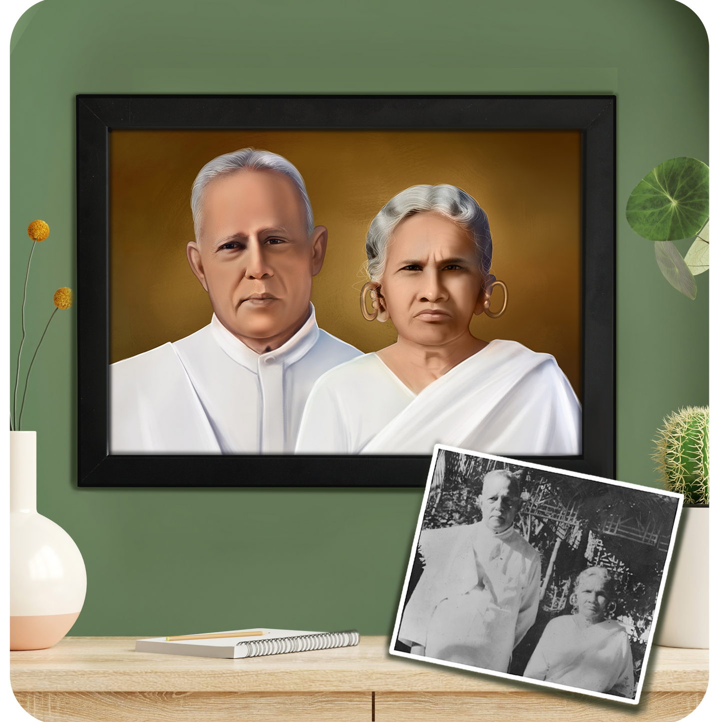 Old black and white photo to Digital Painting Customized for Family Portrait, photo restoration