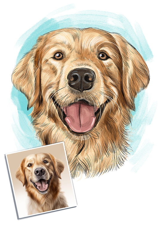 Digital Painting - Pet Portraits from Photos - Colourful Dog Portraits - Custom pet portrait Frame