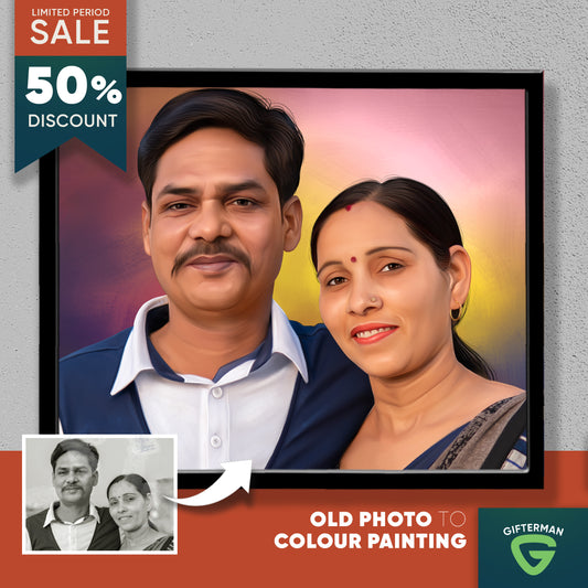 Old black and white photo to Digital Painting Customized for Family Portrait, photo restoration