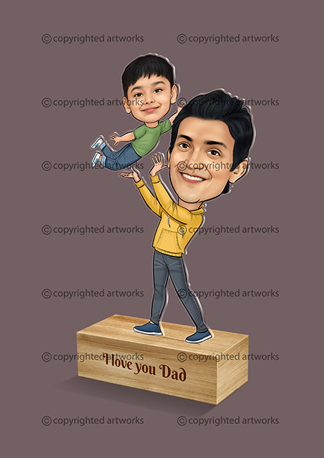 Dad and Son Caricature Desktop Standee Me-mento