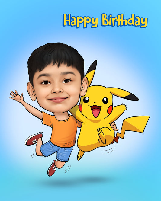 Pikachu Boy- Personalized Caricature Gift Frame for Birthday - Family Occasions GMIN 1002