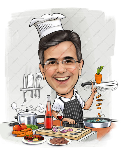 Passion Chef - Personalized Caricature Gift Frame for Birthday - Family Occasions GMIN 6012