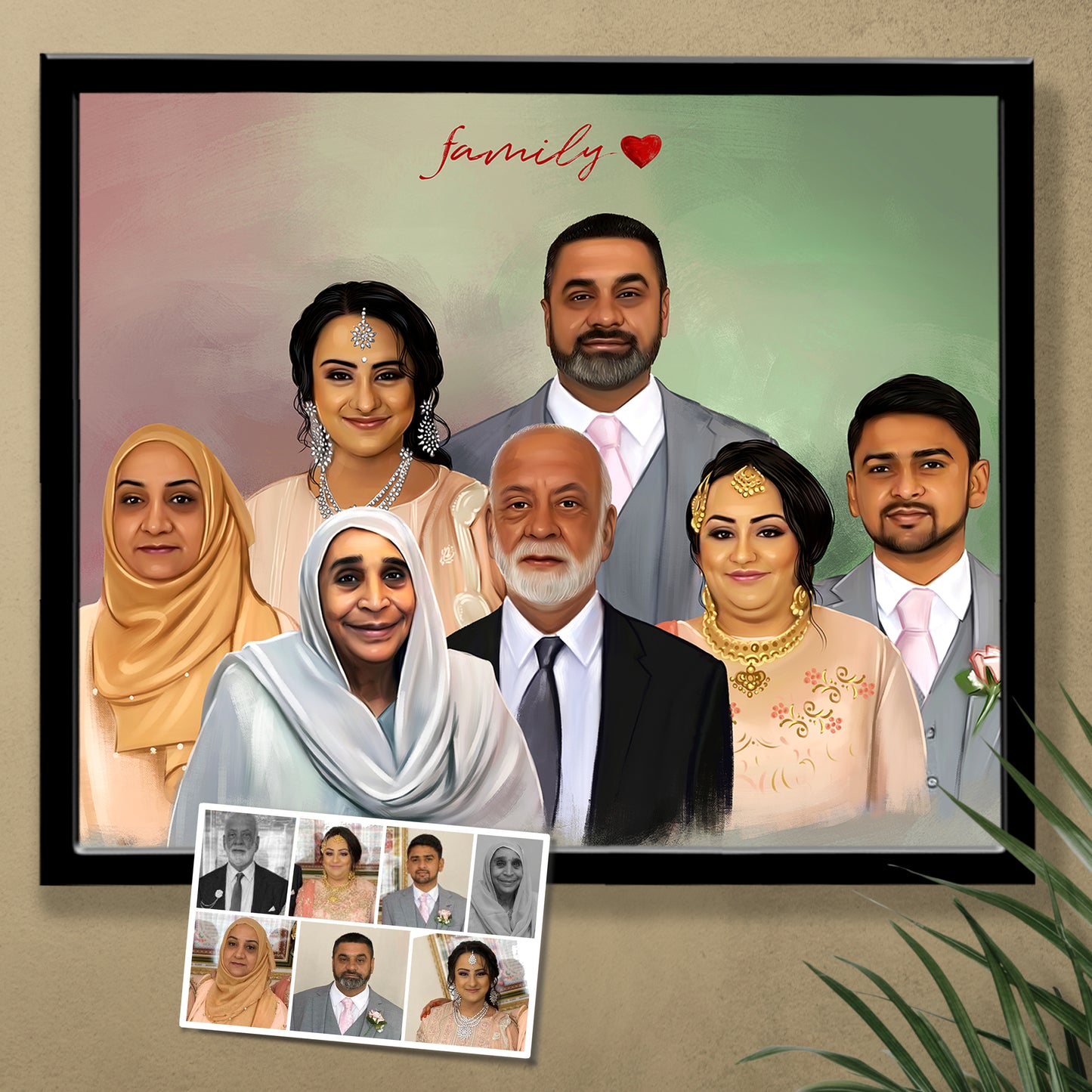 Customized Photo Merge Painting for Family Portrait, Wedding Anniversary Gift with Frame