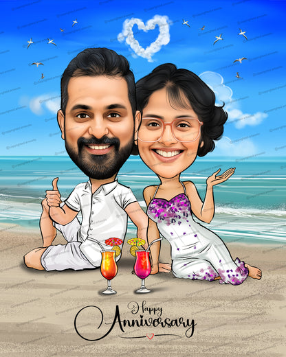 Beach Couple - Personalized Caricature Gift Frame for Couple - Family Occasions